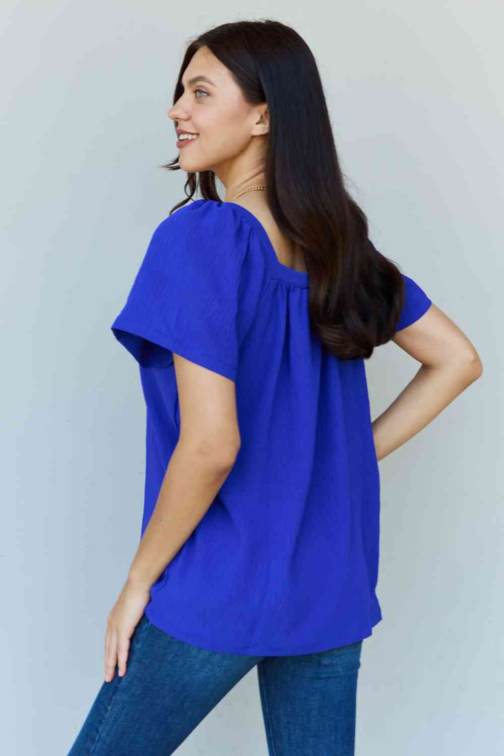 Ninexis Keep Me Close Square Neck Short Sleeve Blouse in Royal-Trendsi-SatinBoutique