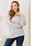 Woven Right Cable-Knit Hooded Sweater-Trendsi-Light Gray-S-SatinBoutique