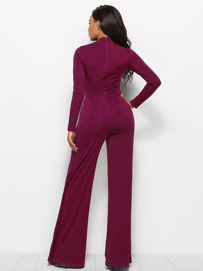 Long Sleeve Mock Neck Wide Leg Jumpsuit Trendsi