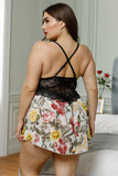 Lace Insert Plus Size Babydoll Set na may ace at floral print