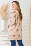 Double Take Star Pattern Open Front Longline Cardigan-Trendsi-SatinBoutique