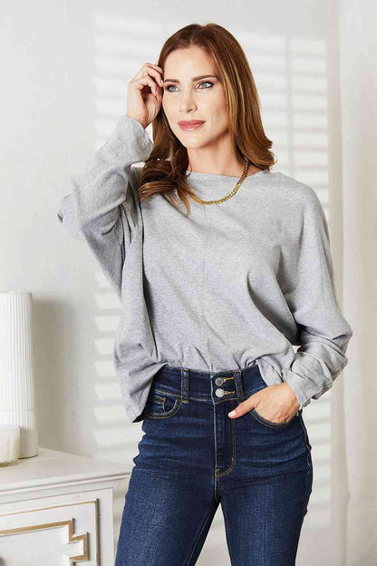 Double Take Seam Detail Round Neck Long Sleeve Top-Trendsi-Light Gray-S-SatinBoutique