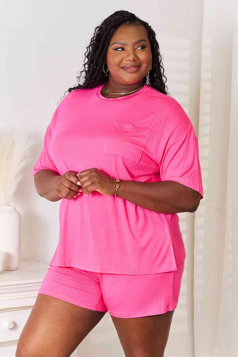 Basic Bae Full Size Soft Rayon Half Sleeve Top and Shorts Set-Trendsi-SatinBoutique