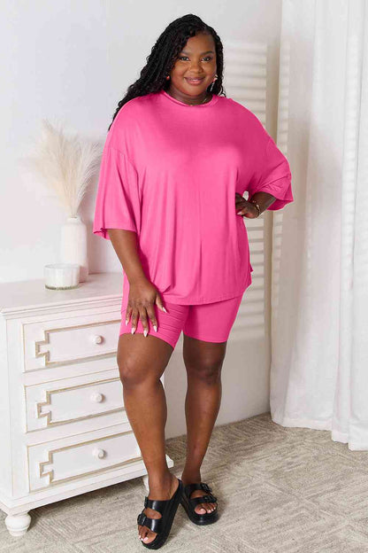 Basic Bae Full Size Soft Rayon Three-Quarter Sleeve Top and Shorts Set-Trendsi-SatinBoutique