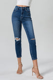BAYEAS Distressed Washed Cropped Mom Jeans polne velikosti z visokim pasom