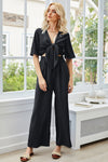 Tie Front Cutout Wide Leg Jumpsuit Trendsi