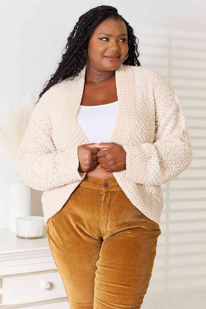 Double Take Open Front Long Sleeve Cardigan-Trendsi-Cream-XL-SatinBoutique