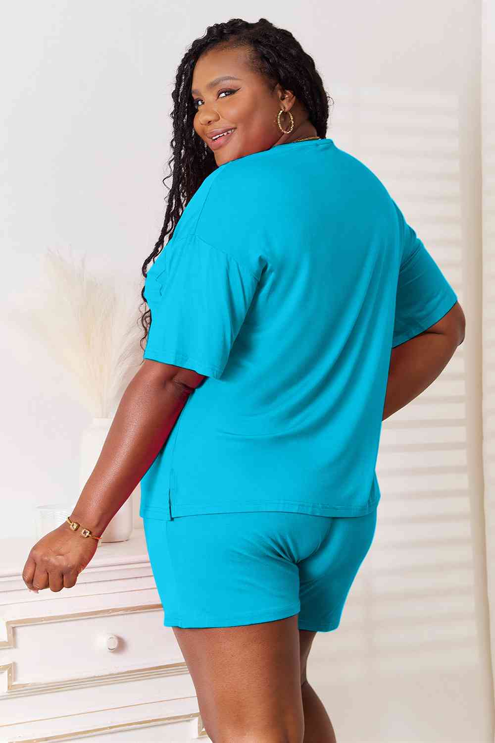 Basic Bae Full Size Soft Rayon Half Sleeve Top and Shorts Set-Trendsi-SatinBoutique