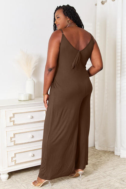 Double Take Full Size Soft Rayon Spaghetti Strap Tied Wide Leg Jumpsuit, Also Plus Sizes-Trendsi-SatinBoutique