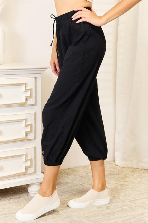 Double Take Decorative Button Cropped Pants, Also Plus sizes-Trendsi-SatinBoutique