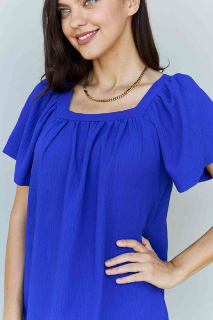 Ninexis Keep Me Close Square Neck Short Sleeve Blouse in Royal-Trendsi-SatinBoutique