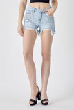 RISEN Denim-Shorts mit ausgefranstem Saum und Taschen mit Fransendetail