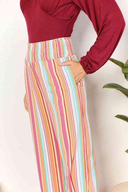 Double Take Striped Smocked Waist Pants with Pockets-Trendsi-SatinBoutique