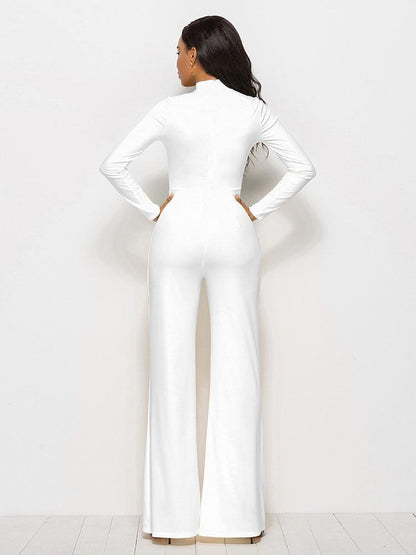 Long Sleeve Mock Neck Wide Leg Jumpsuit Trendsi