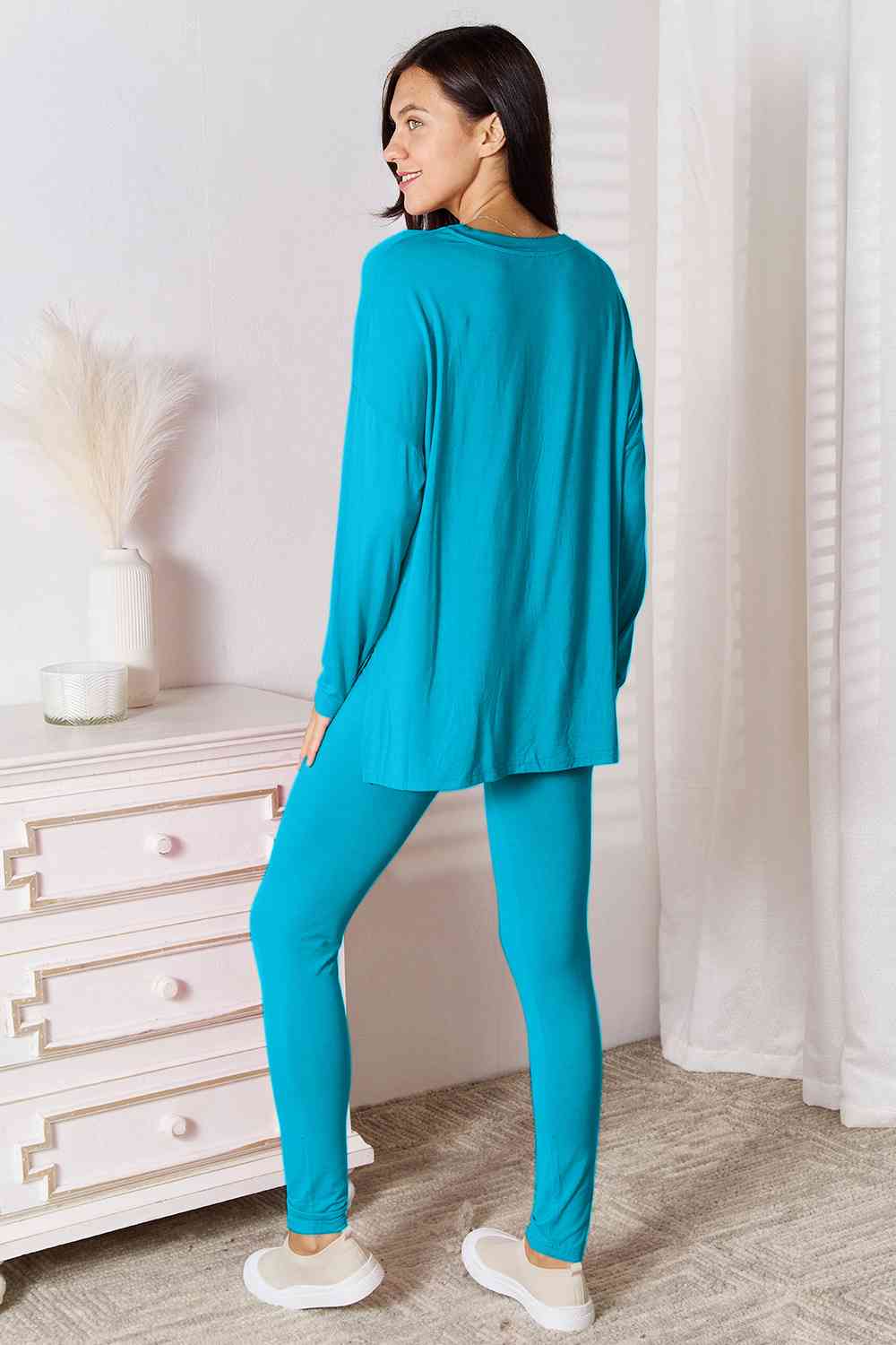 Basic Bae Full Size V-Neck Soft Rayon Long Sleeve Top and Pants Lounge Set-Trendsi-SatinBoutique