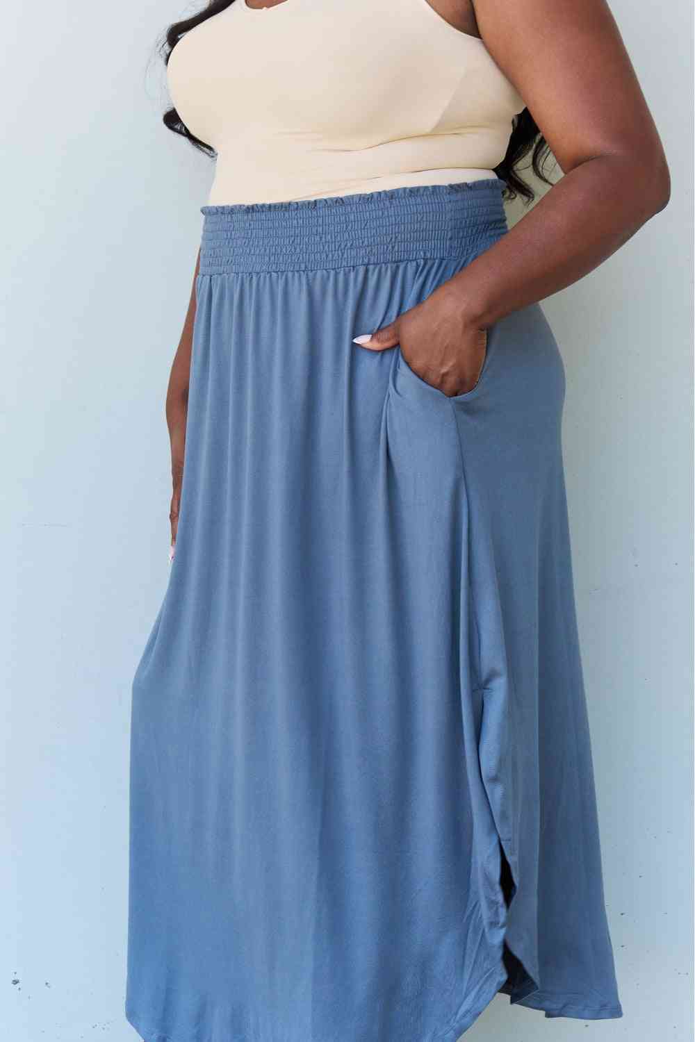 Doublju Comfort Princess Full Size High Waist Scoop Hem Maxi Skirt in Dusty Blue-Trendsi-SatinBoutique