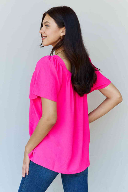 Ninexis Keep Me Close Square Neck Short Sleeve Blouse in Fuchsia-Trendsi-SatinBoutique