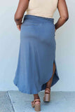 Doublju Comfort Princess Full Size High Waist Scoop Hem Maxi Skirt in Dusty Blue-Trendsi-SatinBoutique