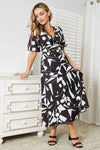 Double Take Printed Surplice Balloon Sleeve Dress-Trendsi-SatinBoutique