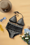 Printed Pompom Detail Halter Neck Two-Piece Bikini Set Trendsi