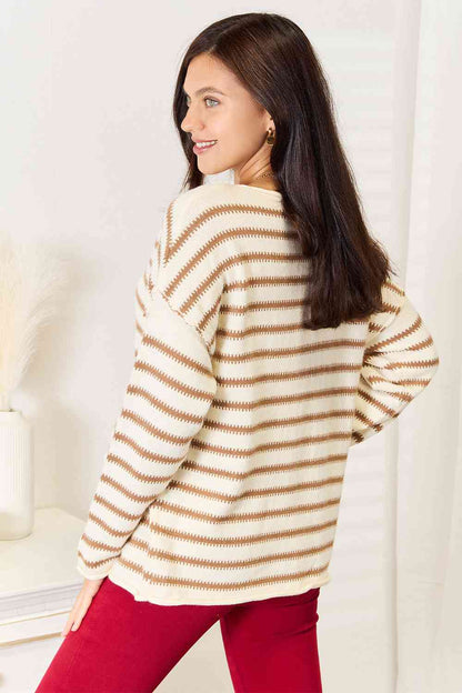 Double Take Striped Boat Neck Sweater-Trendsi-SatinBoutique